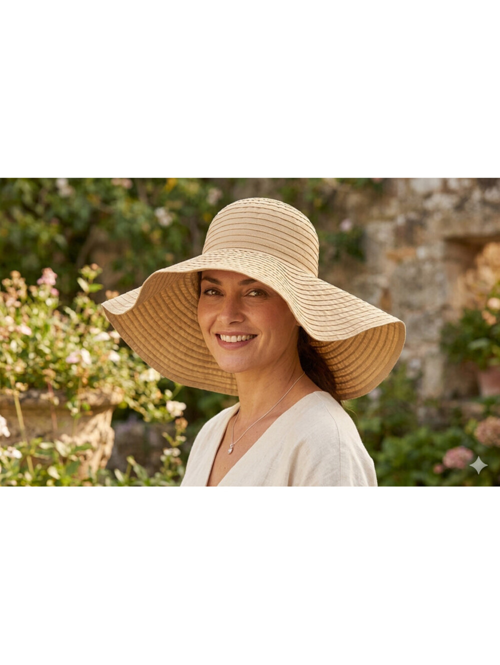 Vintage Scala Deluxe Ribbon Dimensional Wide Brim Floppy Sun Hat